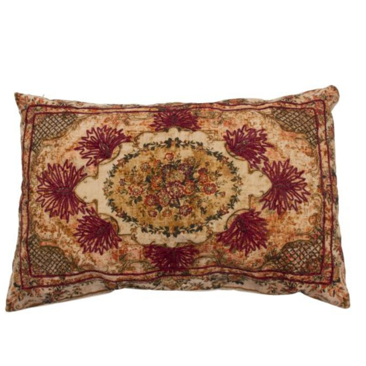Vintage sierkussen naturel met bloemen - 40x60 cm