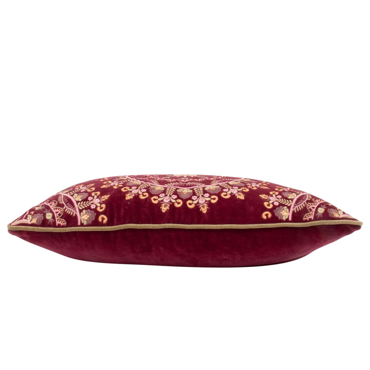 Warm Rood velvet sierkussen met borduurwerk - 40x60 cm