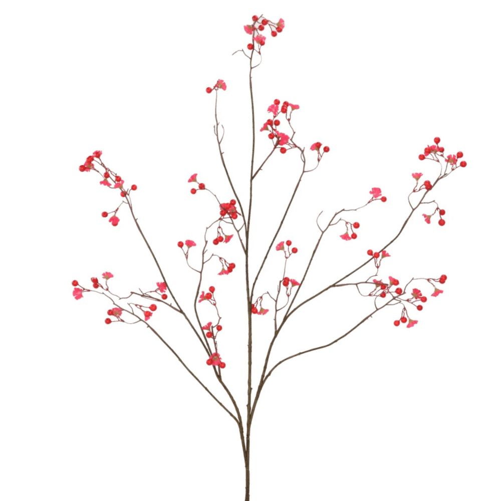 Künstlicher Zweig mit roten Beeren und Fuchsienblüten XL - 135cm