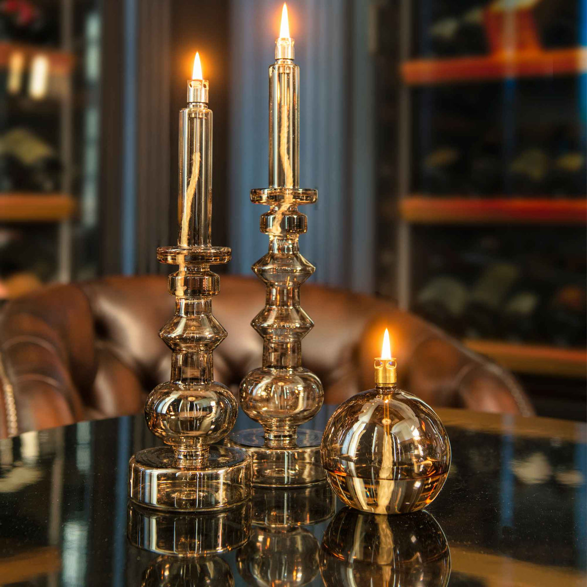 Glazen olielamp Candleholder - Champagne – in 2 maten verkrijgbaar