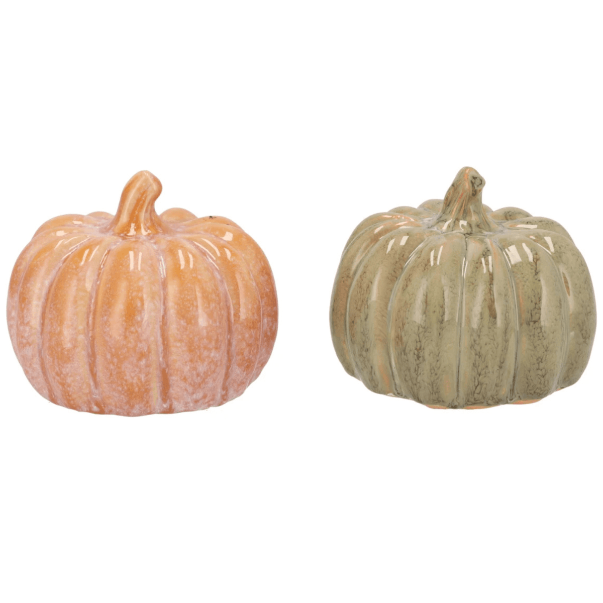 Set van 2 aardewerk pompoenen oranje & groen