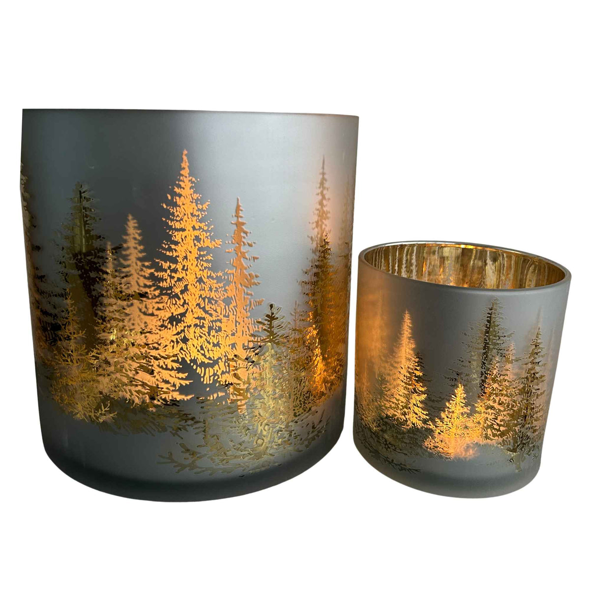 Glazen windlicht Winterbos wit & goud – 2 maten