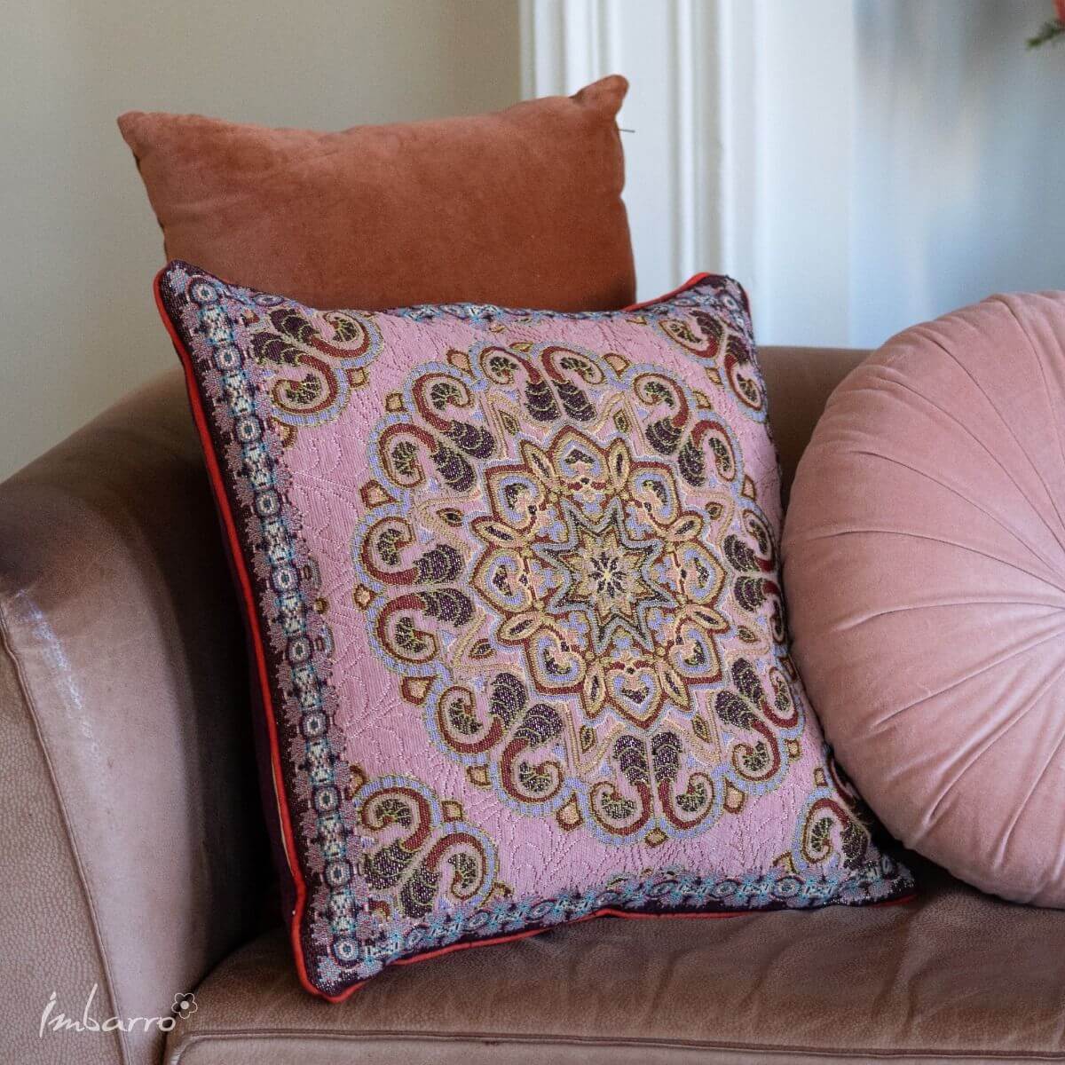 Kussen Roze – Jacquardstof met Luxe Weefpatroon – 50 x 50 cm