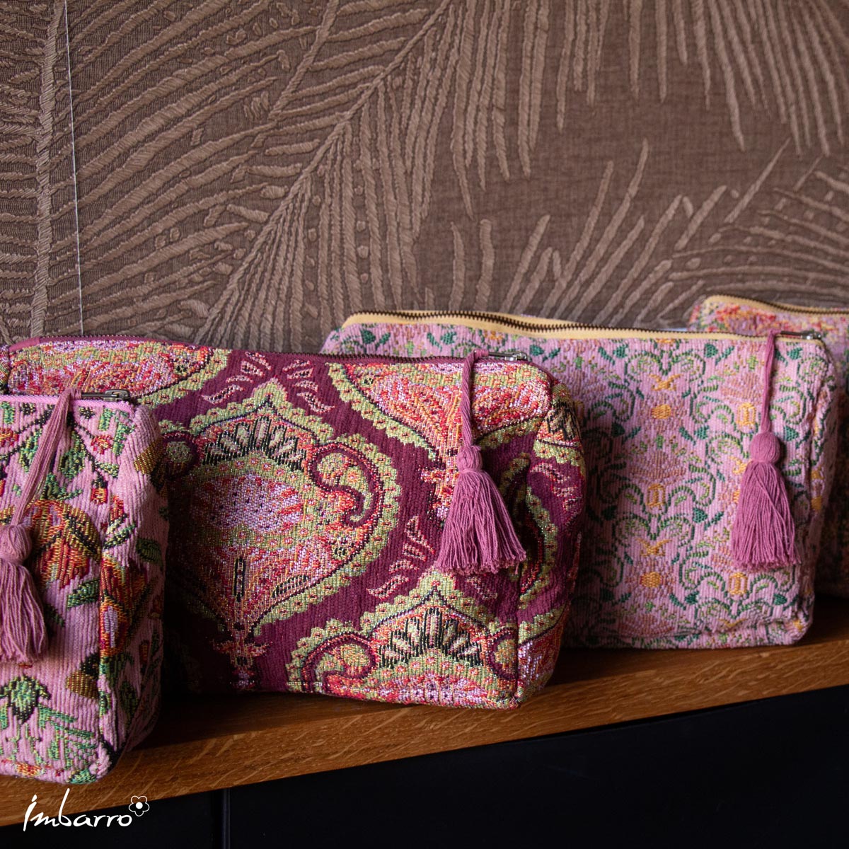 Toilettas bloemen - burgund