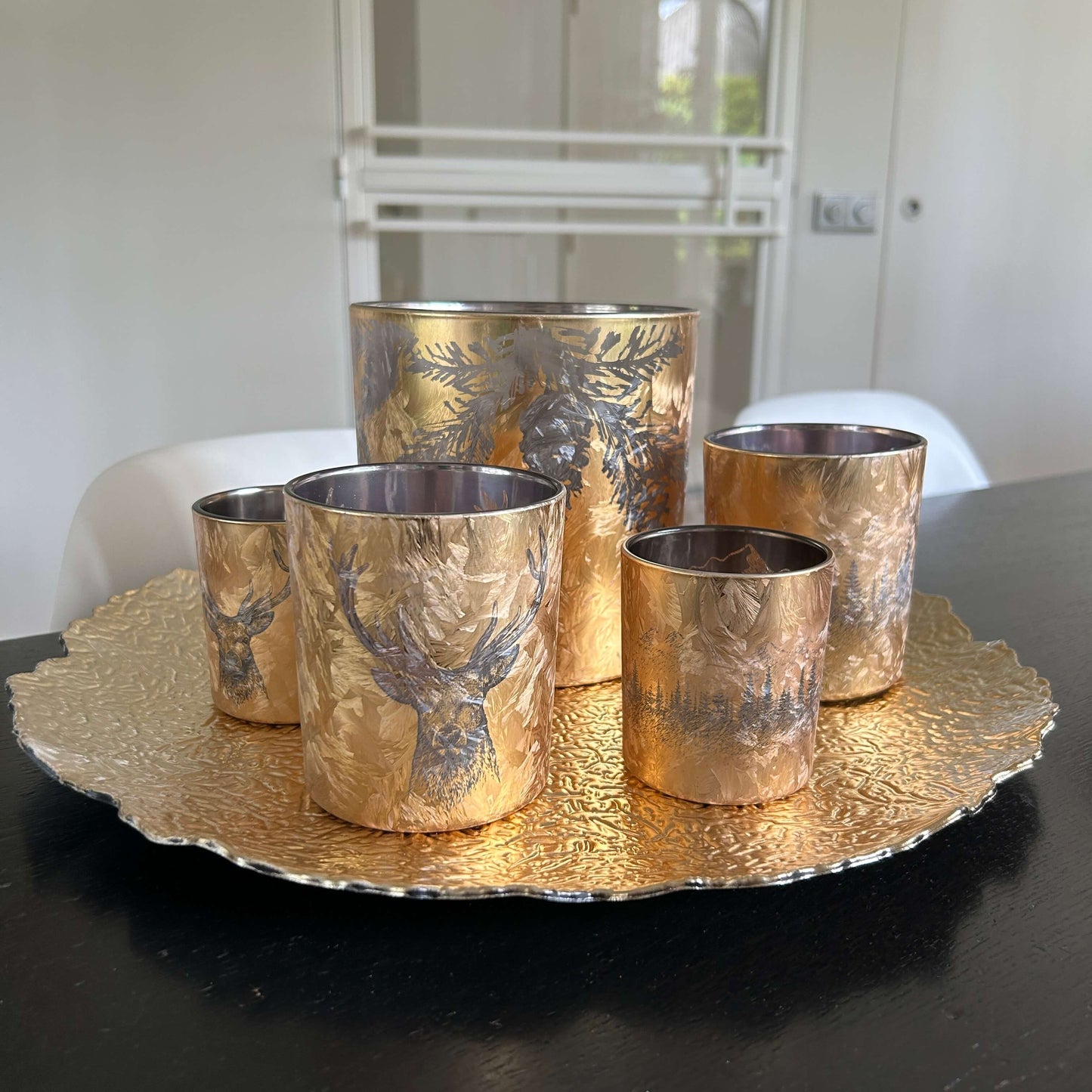 Teelichthalter mit Herbstmotiv in drei Größen - Gold