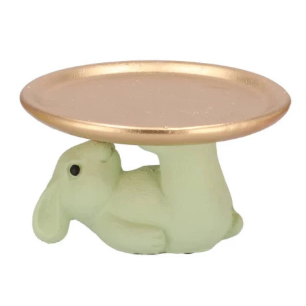 Paasdecoratie Konijn met goud Plateau – Pastel Groen