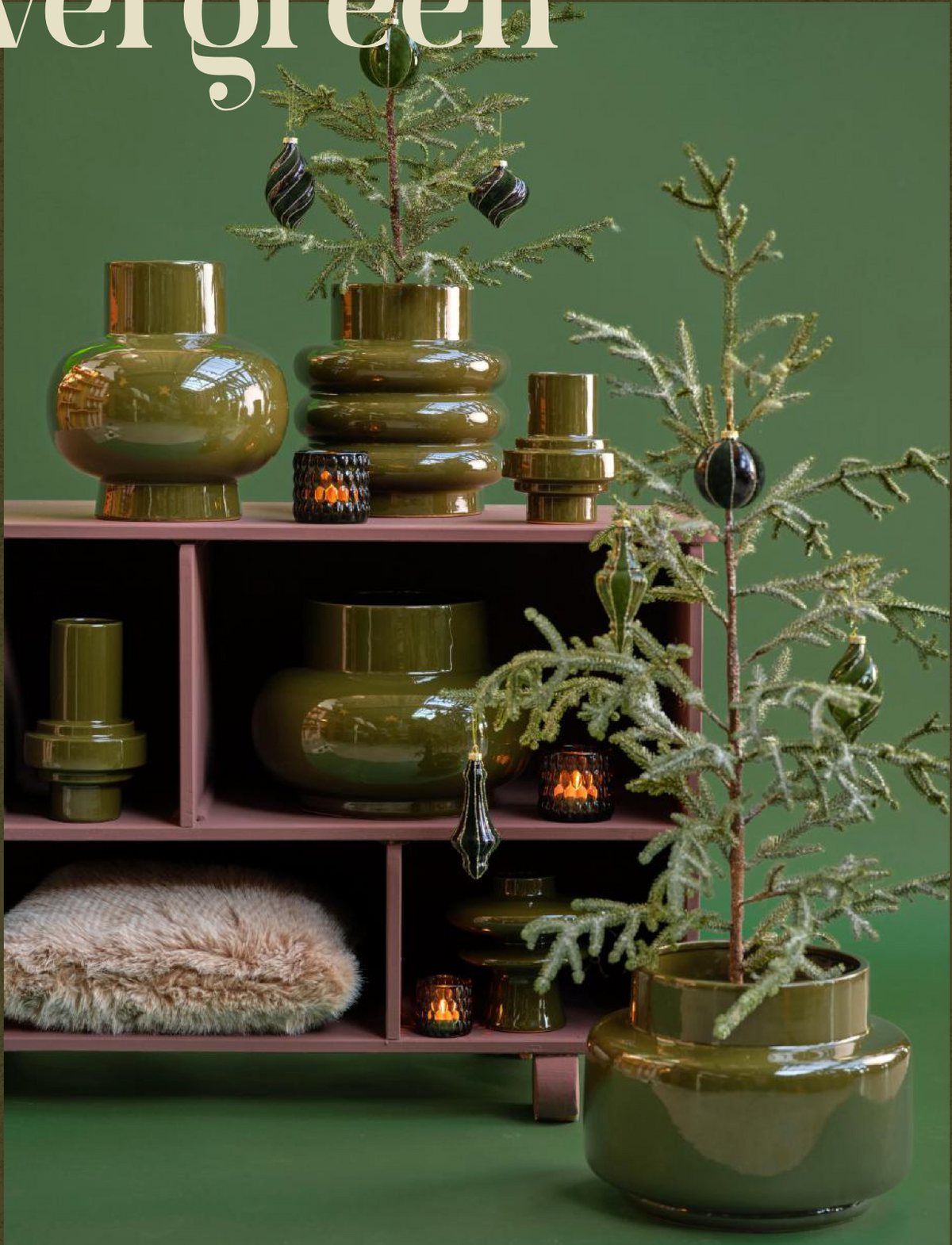 Grote olijfgroene vaas/pot - 30 cm