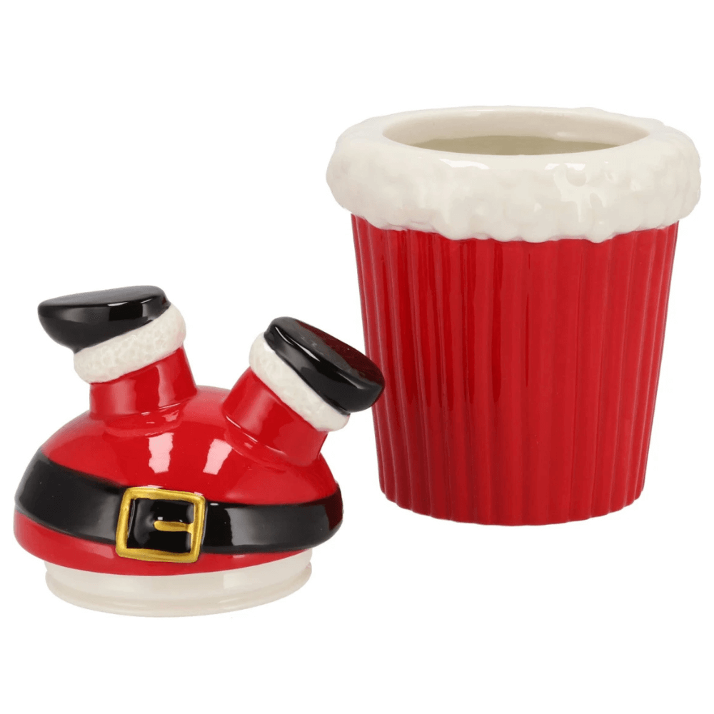 Voorraadpot Kerstman op z’n kop – Rood – 21 cm hoog