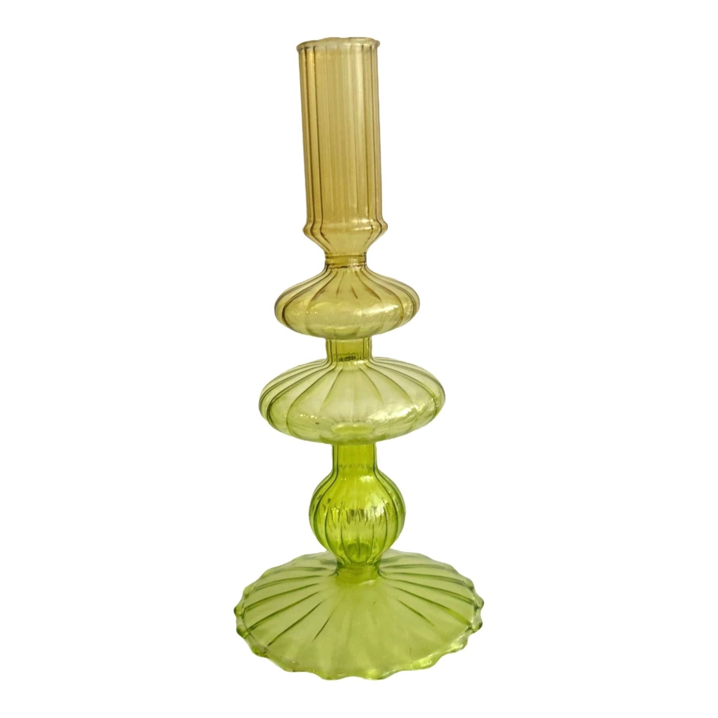 Glazen kandelaar bicolor groen\geel