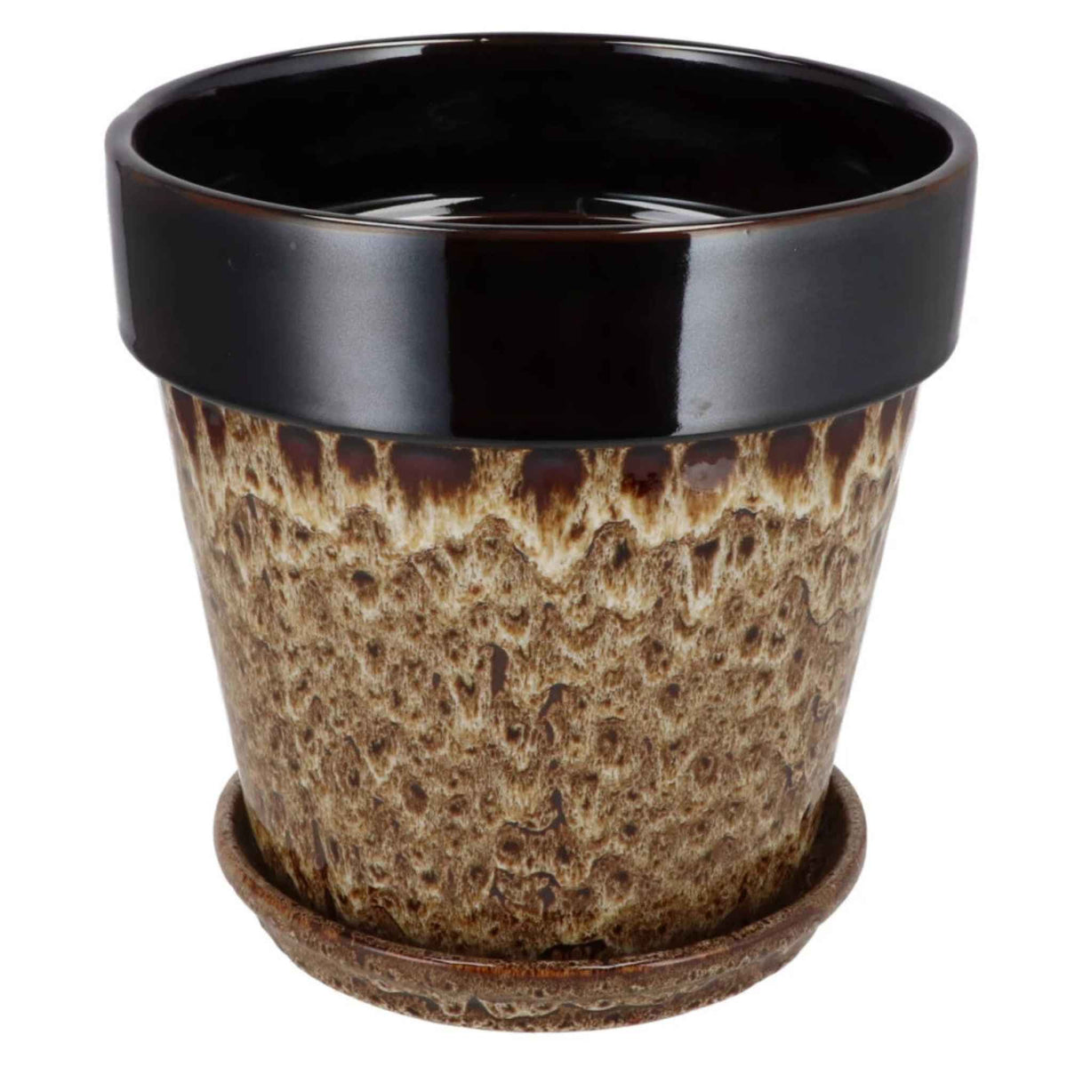 Bloempot met schotel leopard bruin – 2 maten