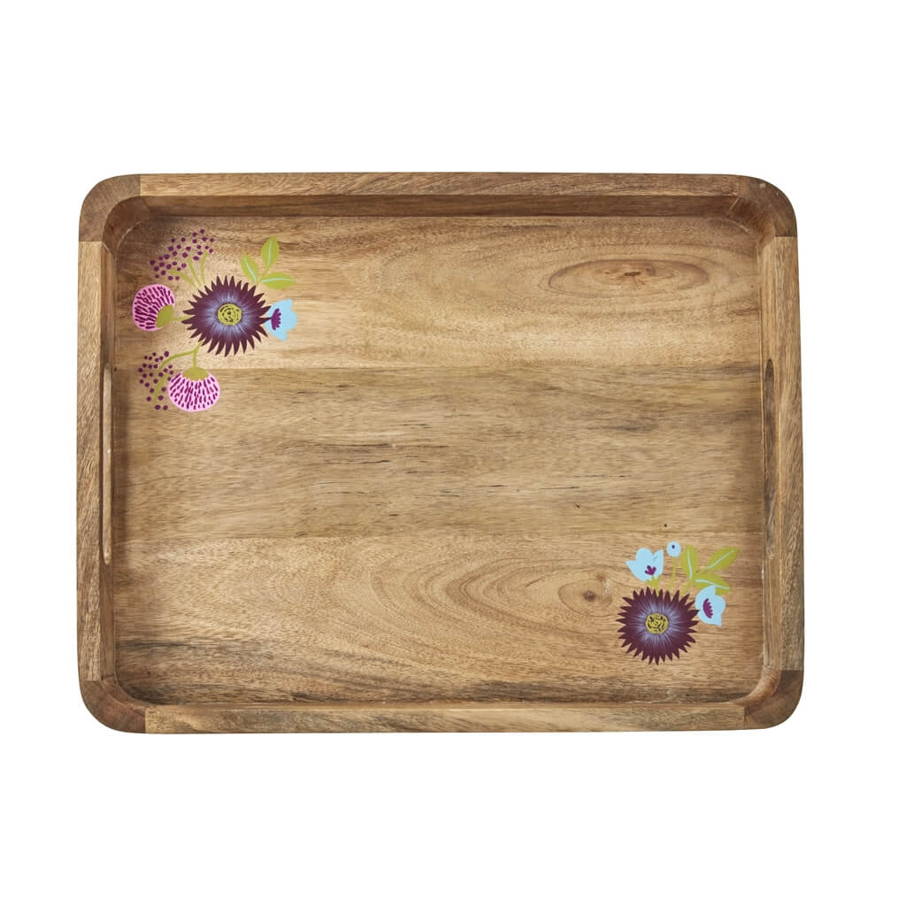 Houten dienblad met handgeschilderde bloemen - Rice