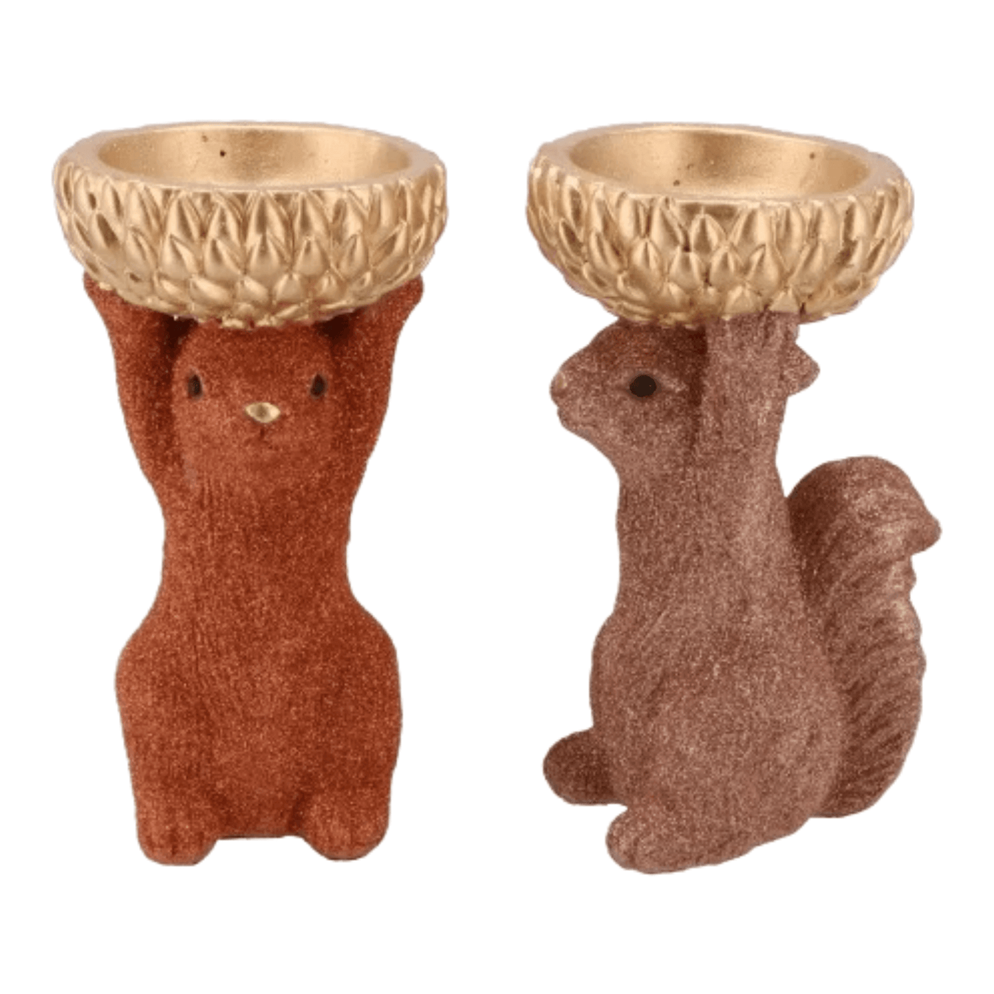 Eekhoorn masala glitter met gouden mandje 17cm hoog