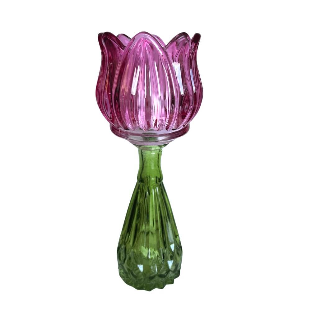 Kandelaar en Vaasje Flower T-light - fuchsia roze