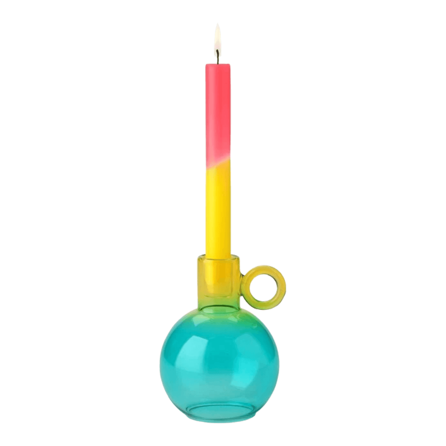 Glazen bol kandelaar geel/blauw