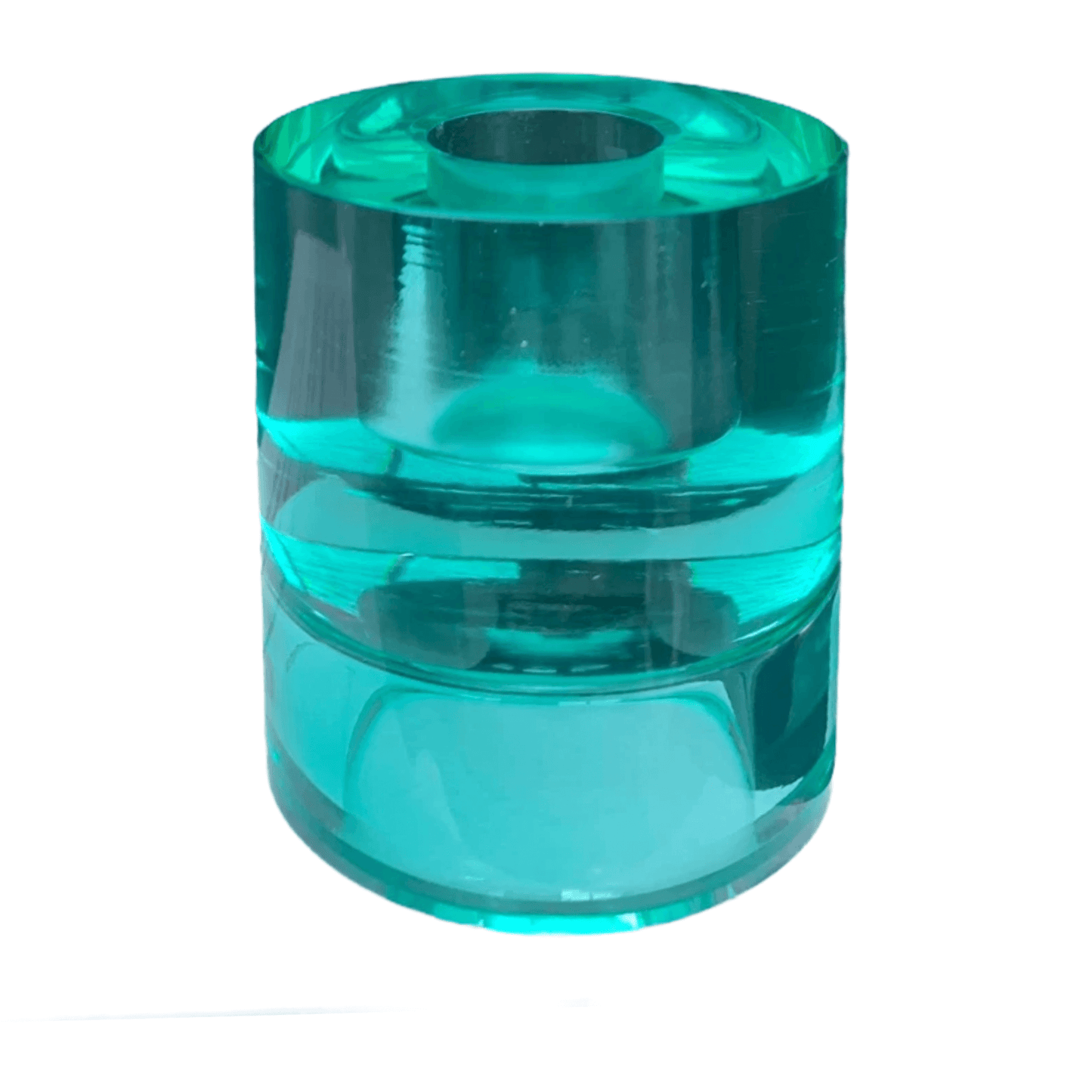 Glazen kandelaar van kristalglas in groen/blauw