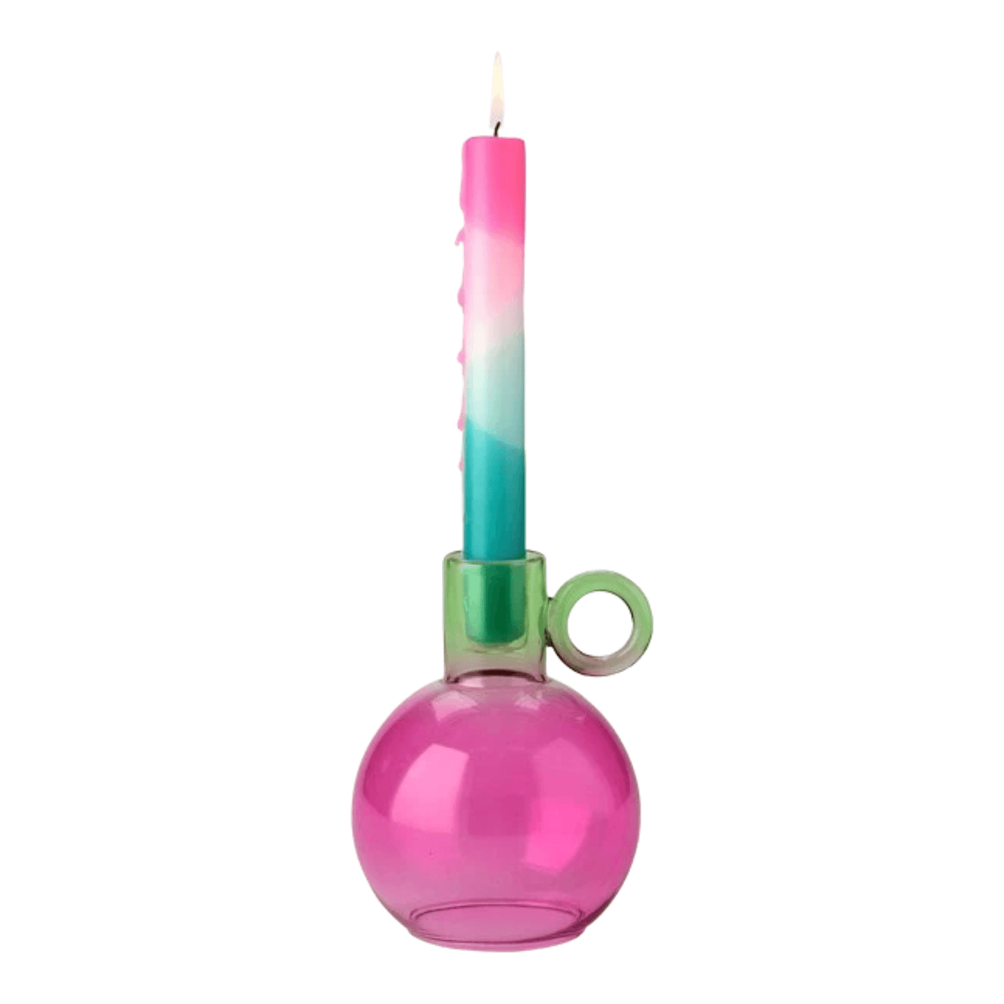 Glazen bol kandelaar roze/groen