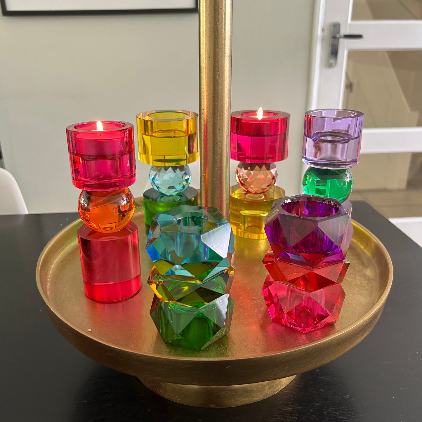 Kristalglas kandelaar Lila & Groen