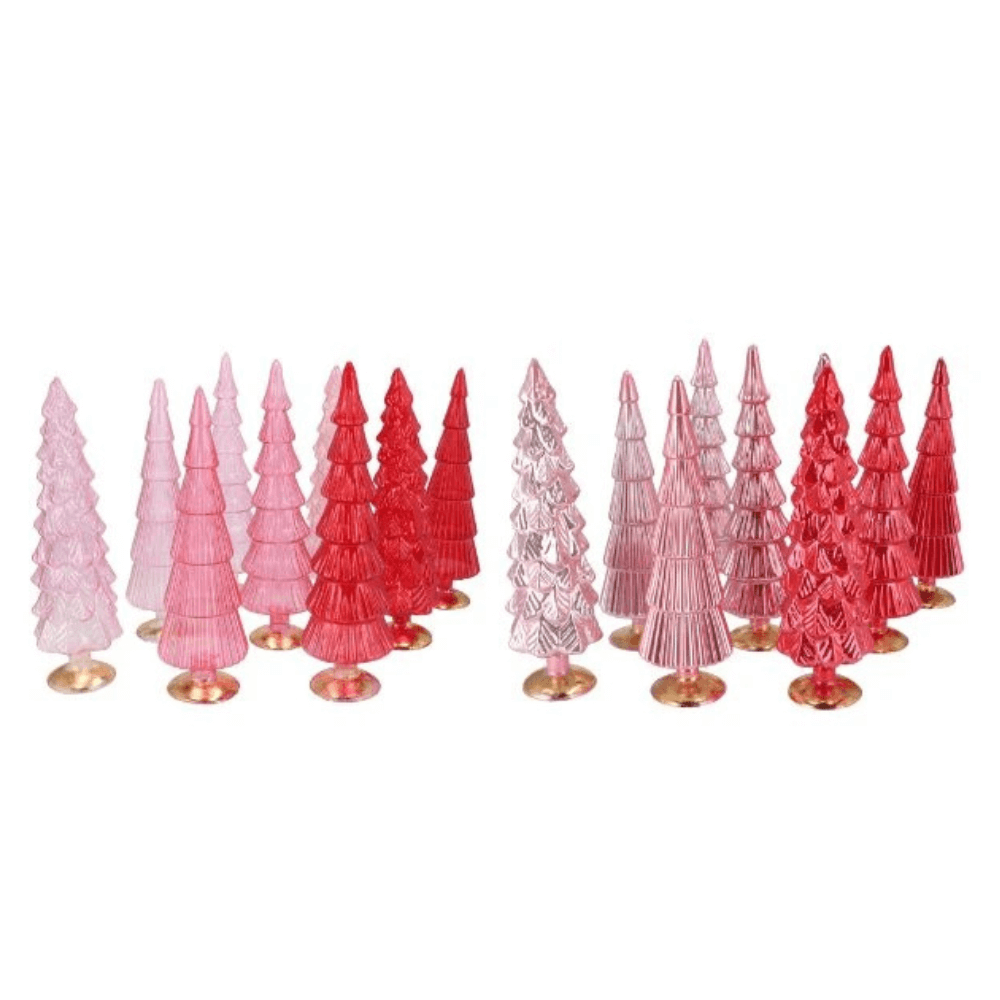 Glazen Kerstboompjes - Roze– in 2 maten - Transparant