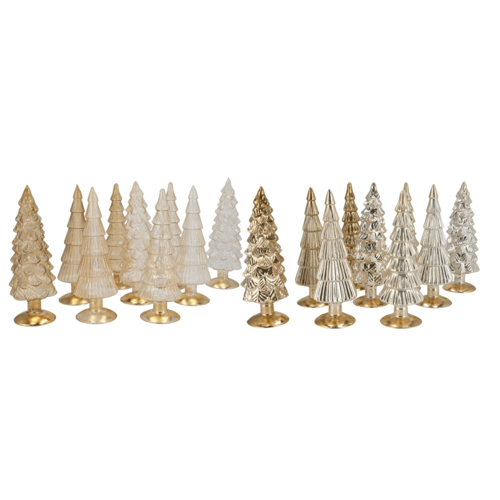 Glazen Kerstboompjes –zand mix - in 2 maten - Glimmend