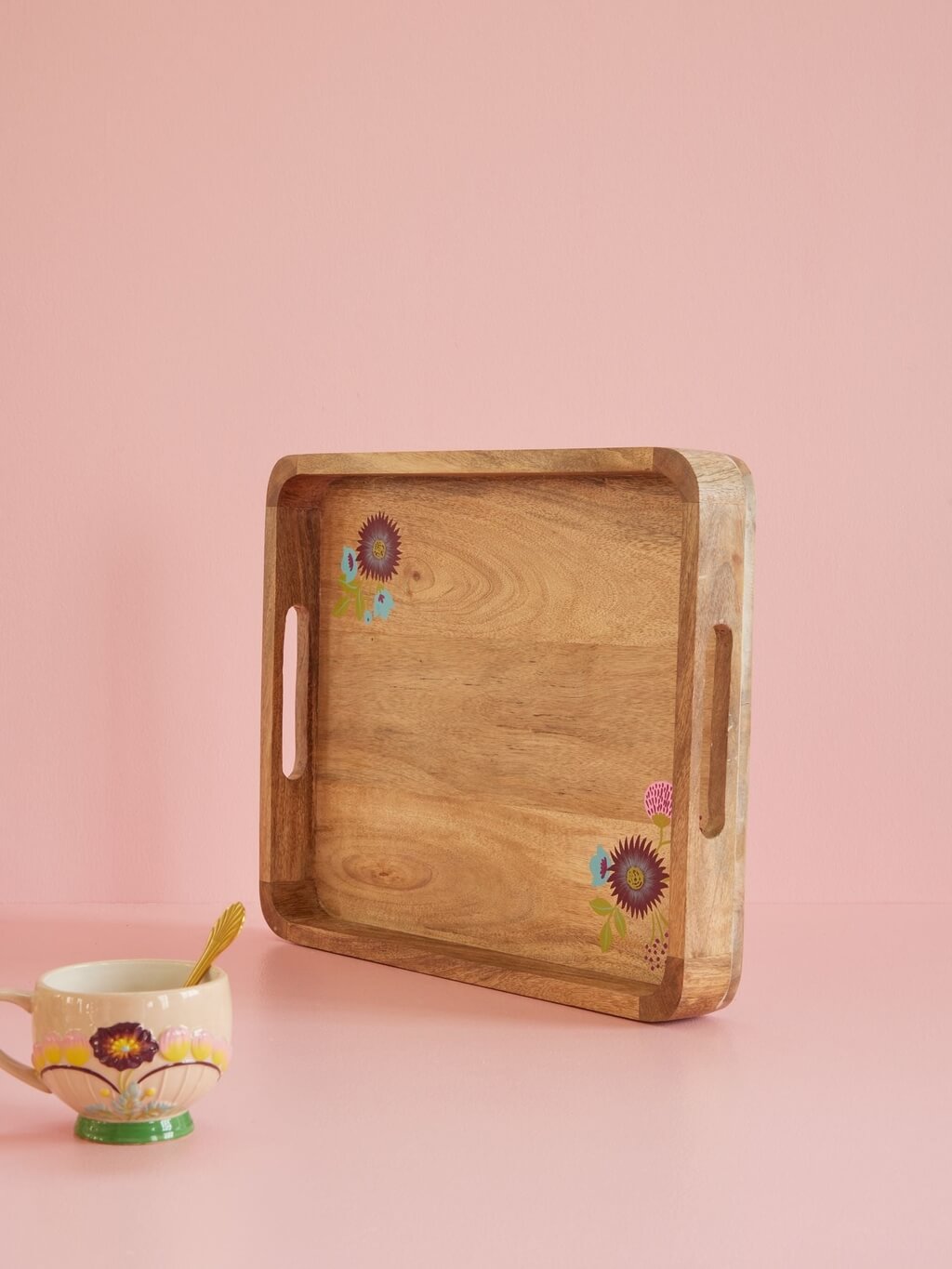 Houten dienblad met handgeschilderde bloemen - Rice