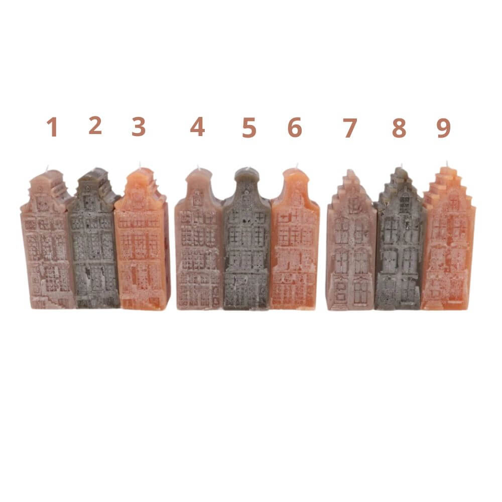 Kaarsen Amsterdamse Grachtenpand  – 9 Unieke Ontwerpen in 2 Hoogtes