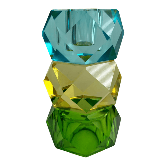 Glazen kandelaar van kristalglas in 3 kleuren groen