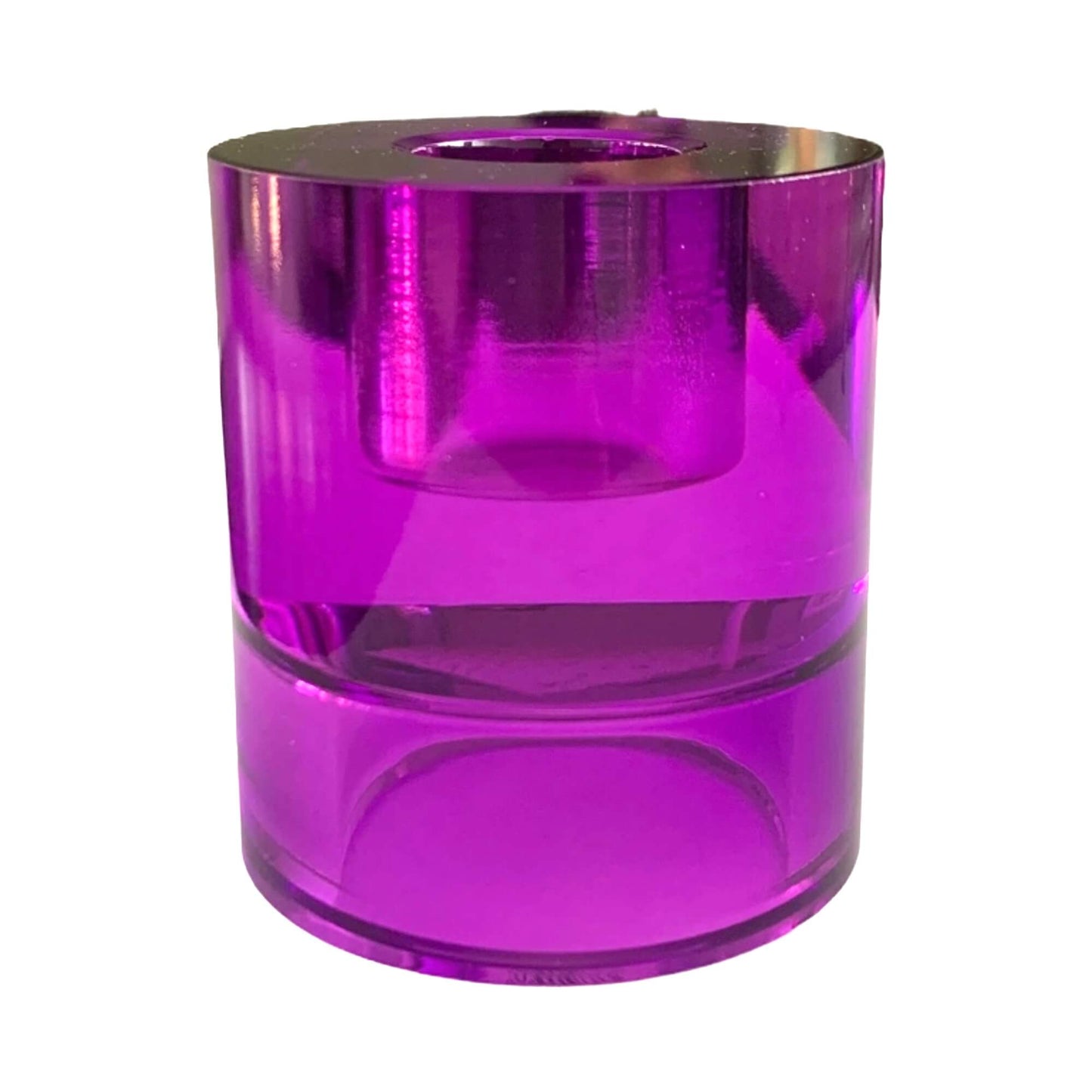 Glazen kandelaar van kristalglas in fuchsia Paars
