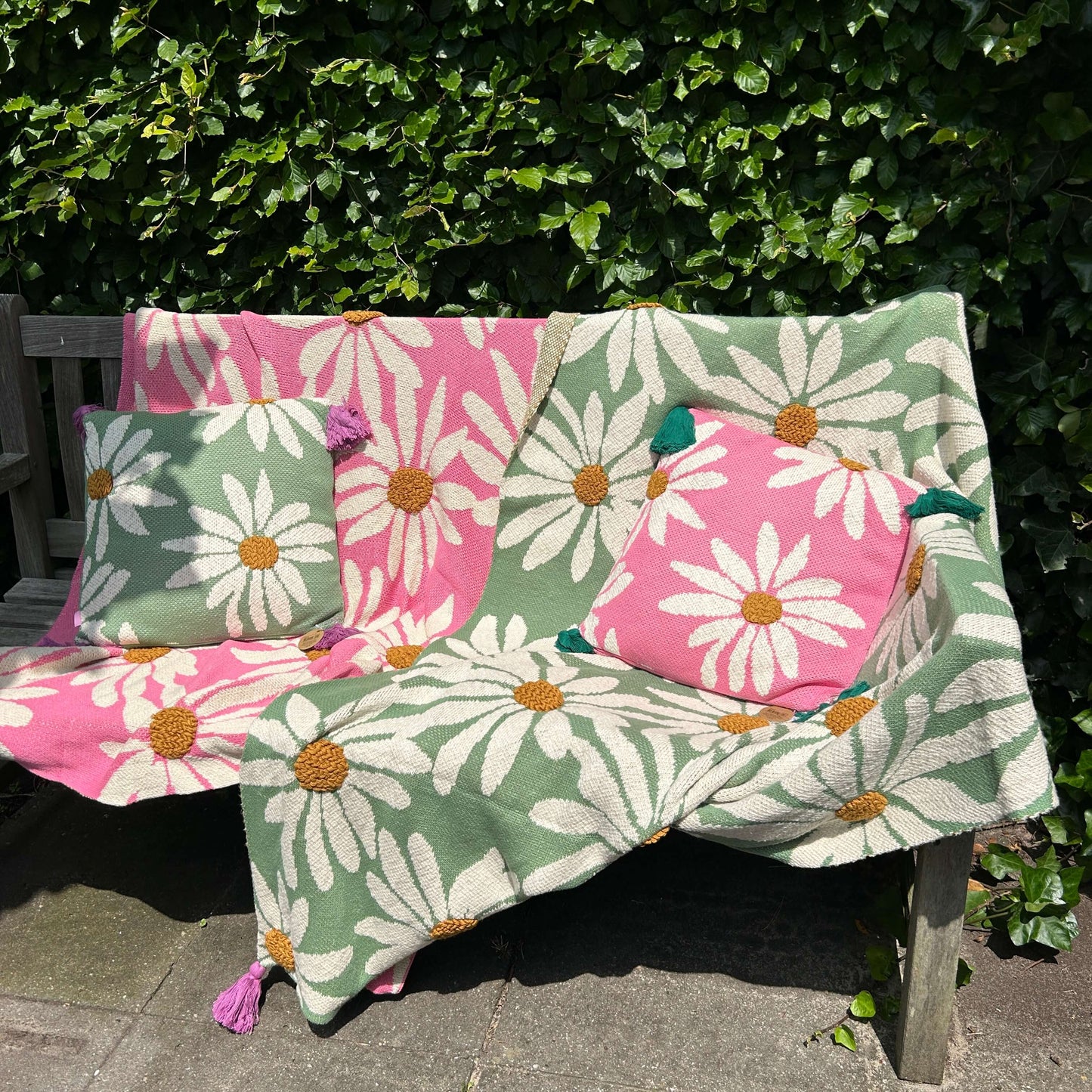 Roze Gebreide Bloemenplaid- 125x150 cm - Rice