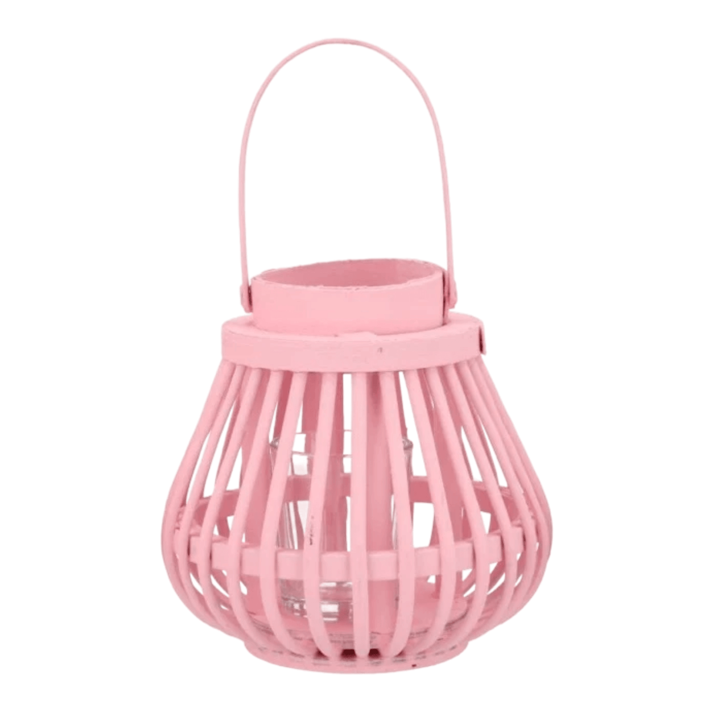 Lantaarn van hout in pastel roze