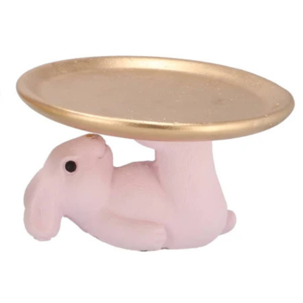Paasdecoratie Konijn met goud Plateau in 2 maten – Roze