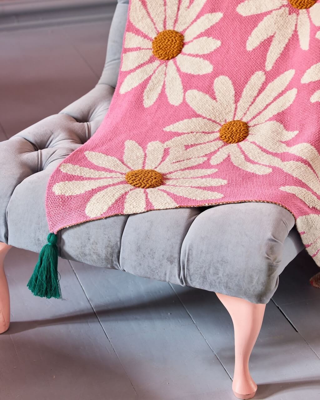 Roze Gebreide Bloemenplaid- 125x150 cm - Rice