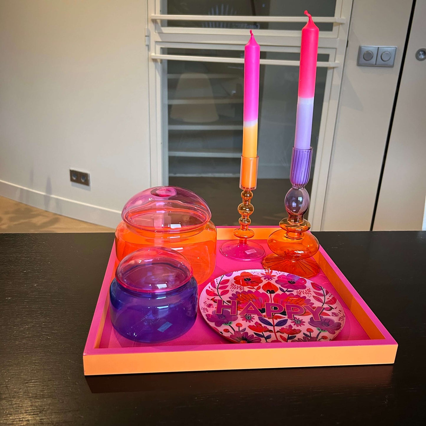 Voorraadpot oranje/roze neon large