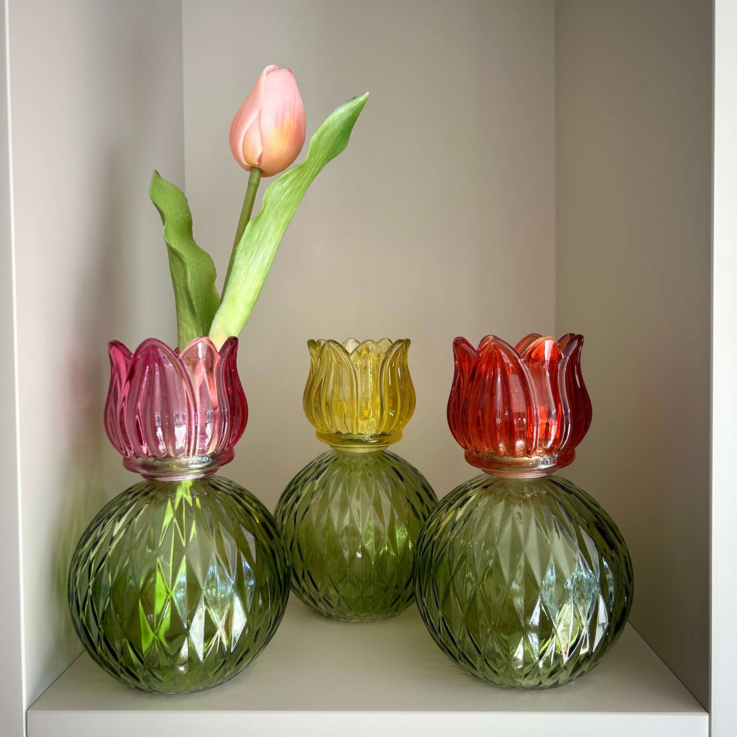 Kandelaar en Vaasje Flower T-light bol- Oranje