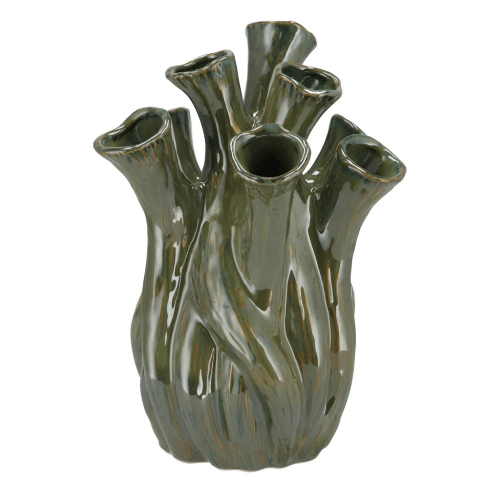 Aglio Vase mit 9 Röhren - Grün - in 2 Größen