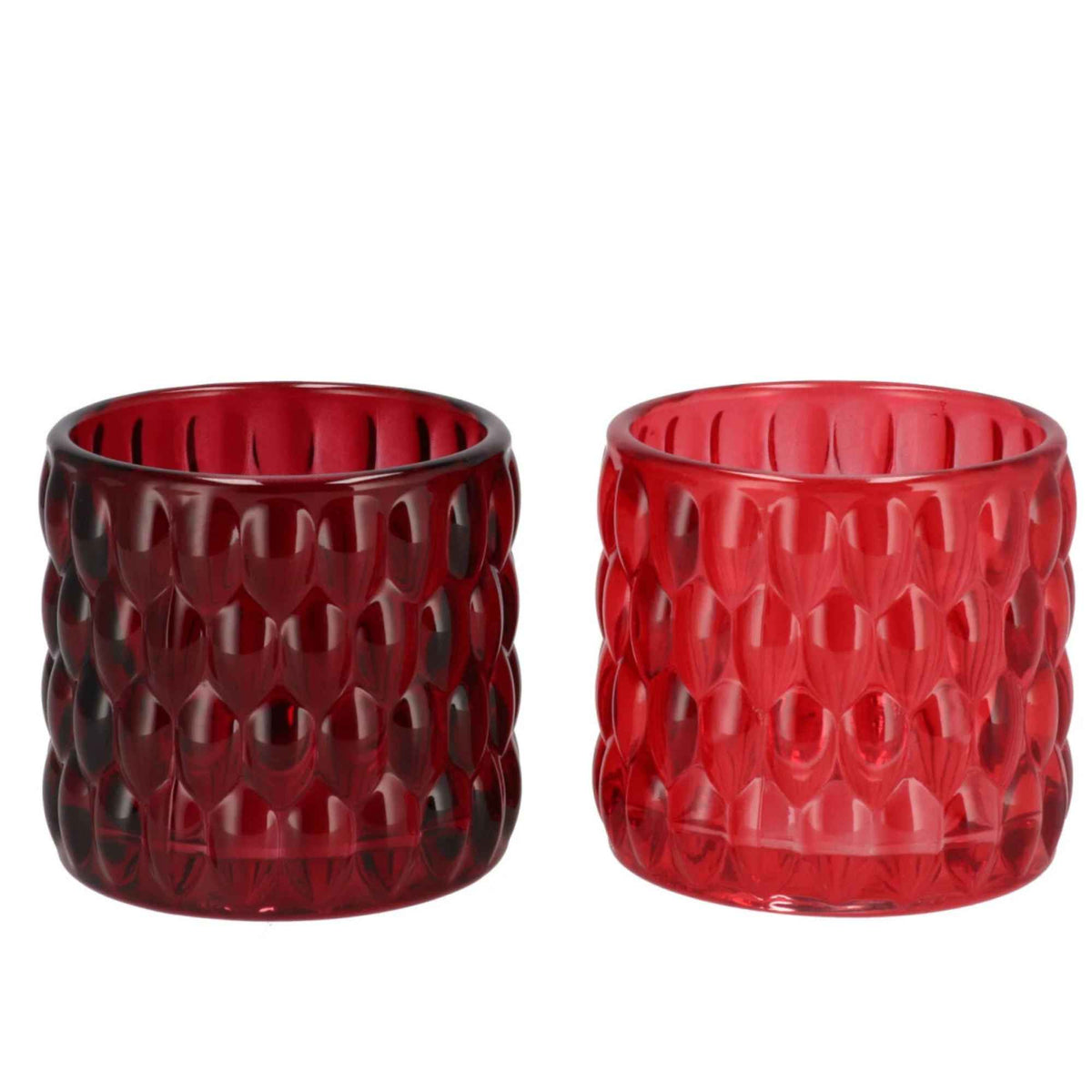 Glazen waxinehouders rood met reliëf – Set van 2