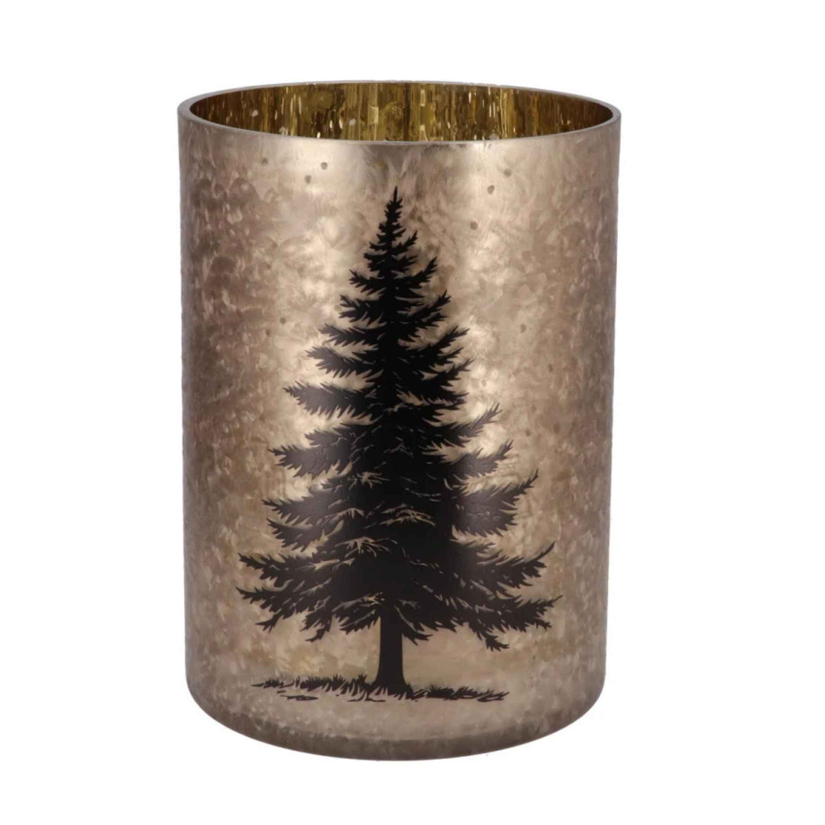 Goud Windlicht met Kerstboom – 13 cm