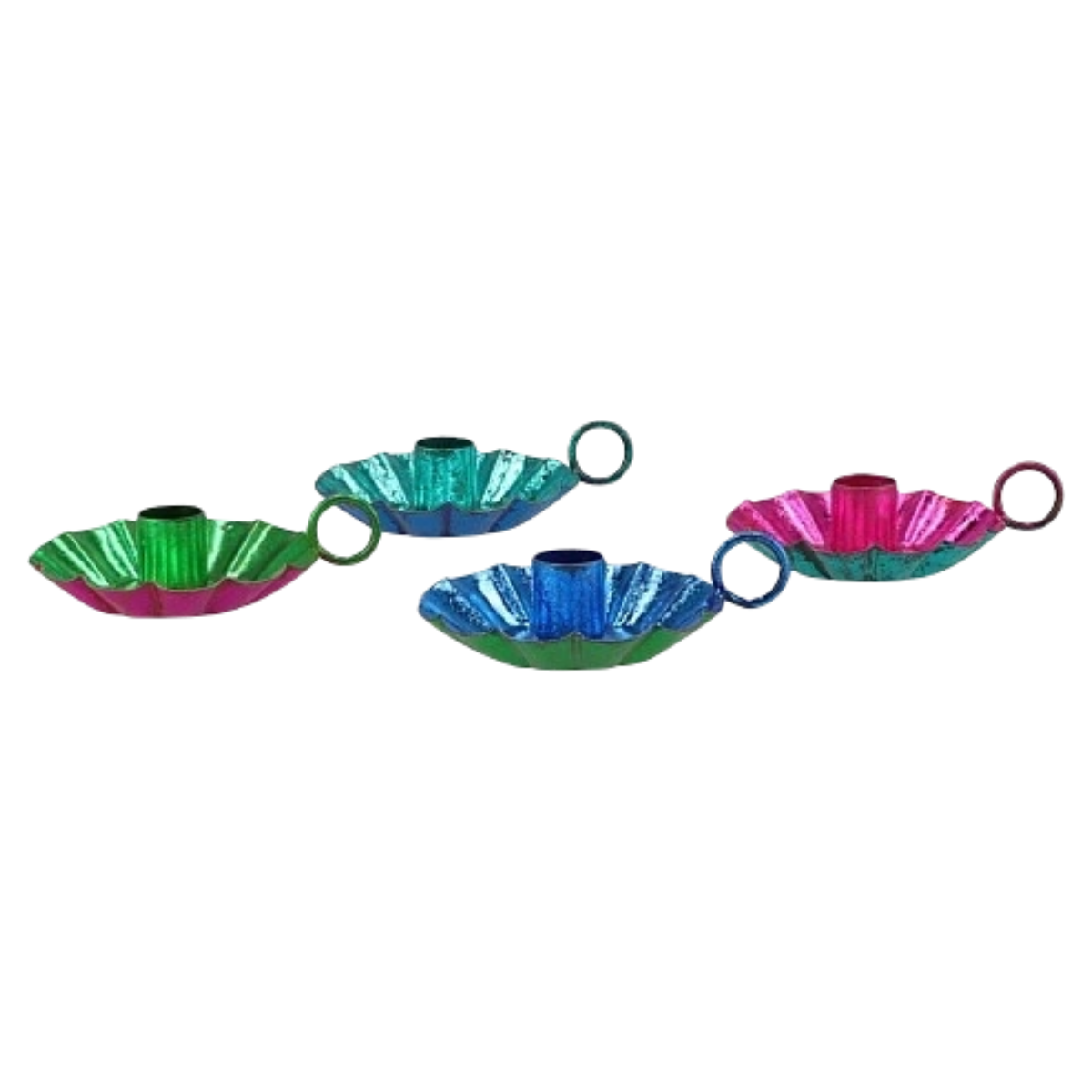 Kandelaar Flower fuchsia roze/aqua blauw metallic maat S