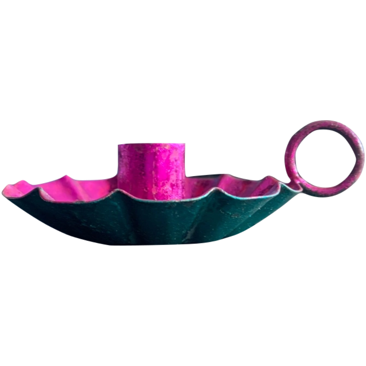 Kandelaar Flower fuchsia roze/aqua blauw metallic maat S