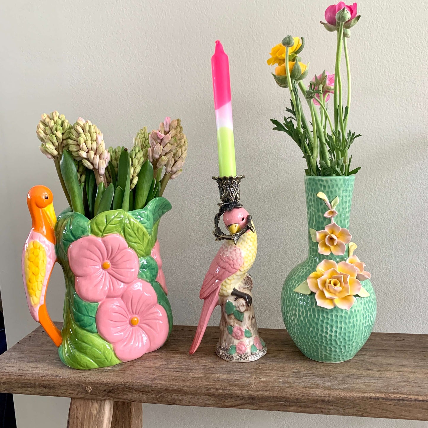 Keramiek sculptuur vaasje Flower groen