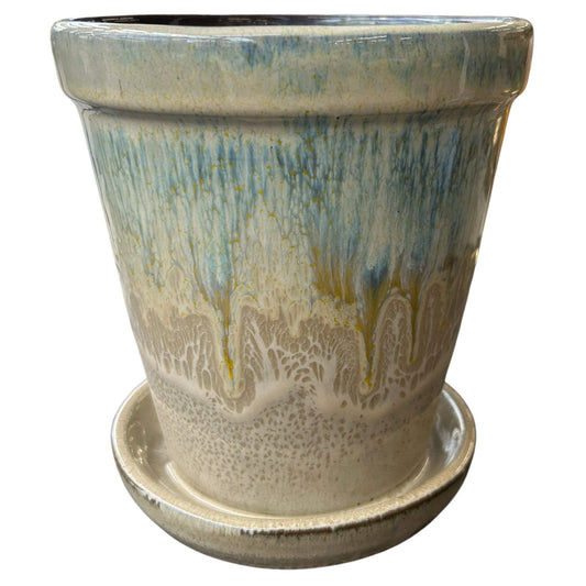 Plantenpotje naturel met een touch van blauw – Handgemaakt - 17 cm