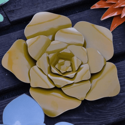 Metalen Muurbloem - Calanthe -  25 cm – Geel