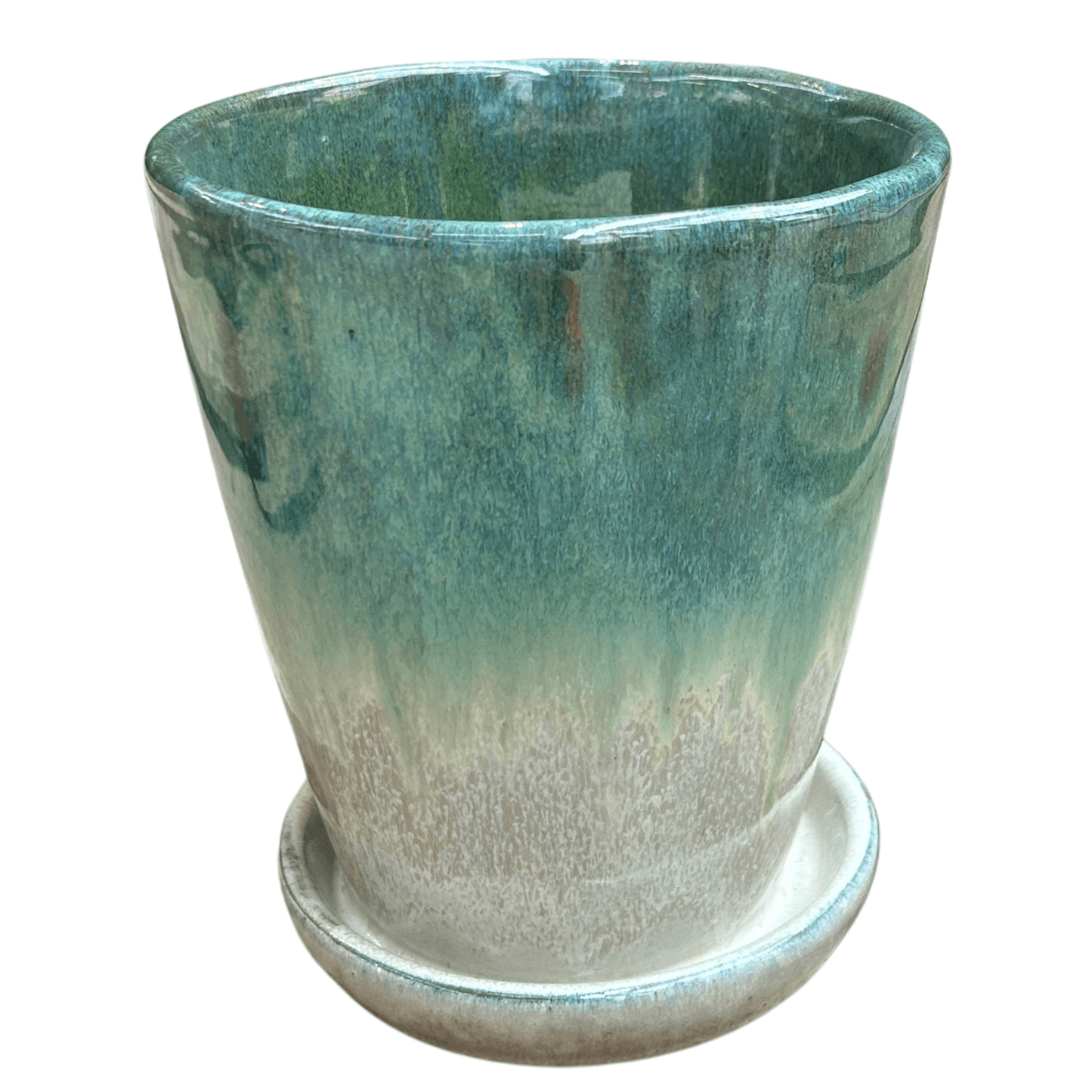 Plantenpotje groen met schotel – Handgemaakt - 17 cm