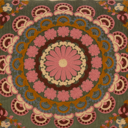 Vintage sierkussen oudgroen met borduurwerk -40x60 cm