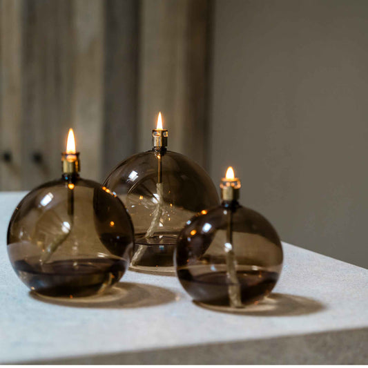 Glazen olielamp rond - Champagne – in 3 maten verkrijbaar