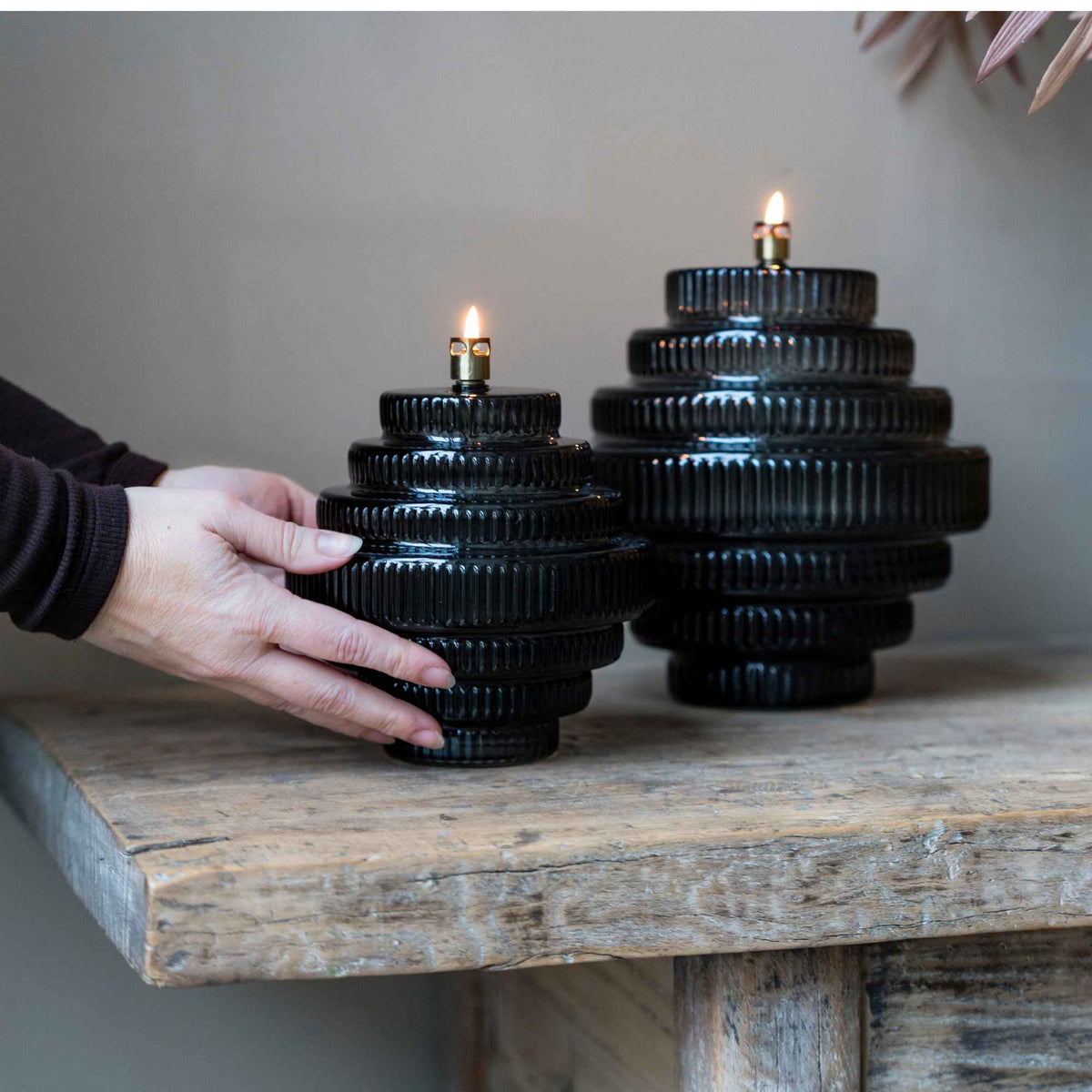 Glazen olielamp Twin – 2 maten - Grijs