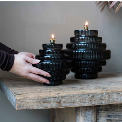 Glazen olielamp Twin – 2 maten - Grijs