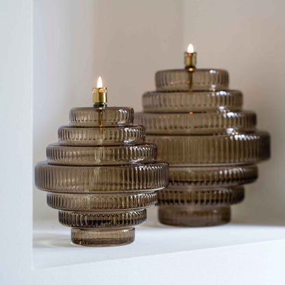 Glazen olielamp Twin – 2 maten - Bruin