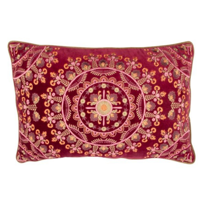 Warm Rood velvet sierkussen met borduurwerk - 40x60 cm