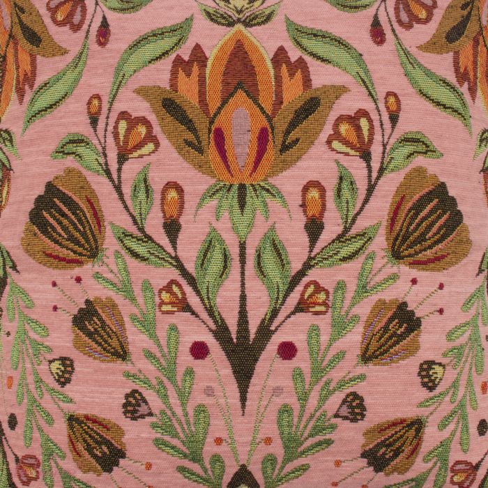 Geweven sierkussen roze met bloemen 50x50 cm