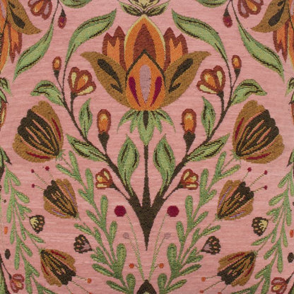 Geweven sierkussen roze met bloemen 50x50 cm